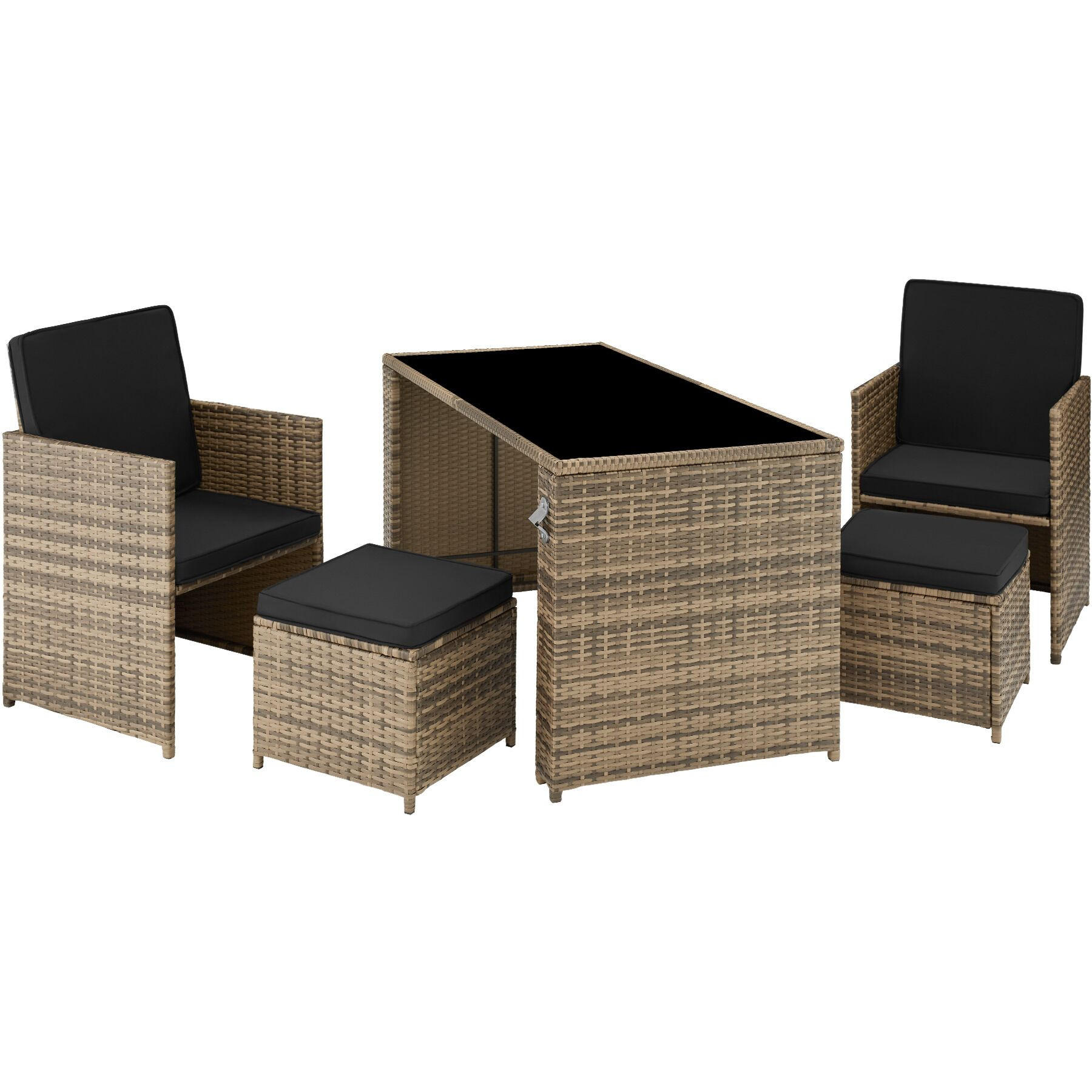RATTAN SITZGRUPPE Palermo,inklusive Flaschenöffner, zusammenschiebbar,natur - Naturfarben, Kunststoff - tectake