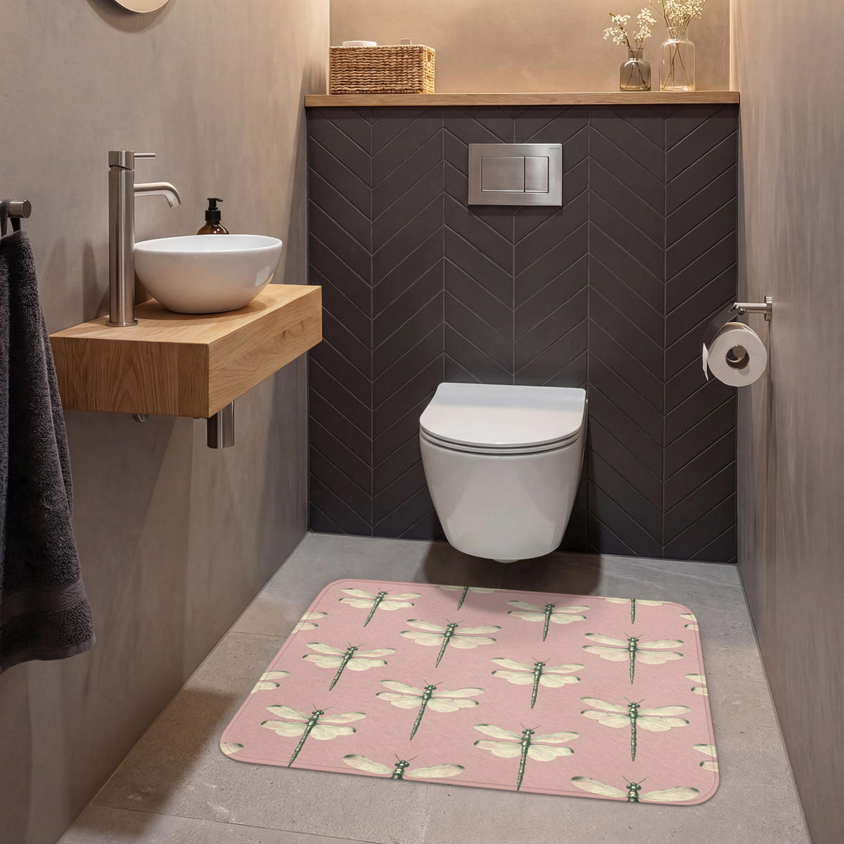 WC-VORLEGER Lillibells - Muster - Rosa Toilettenteppich 90x60 cm - Rosa, Kunststoff/Textil (90/1cm) - OnlyWow