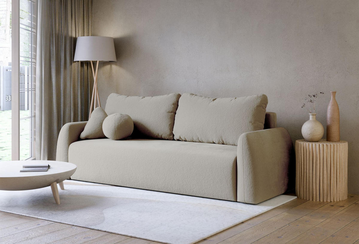 3-SITZER SOFA Nubelle Dunkelbeige Chenille-Bezug - Beige/Schwarz, Kunststoff/Textil (244/85/93cm) - Selsey