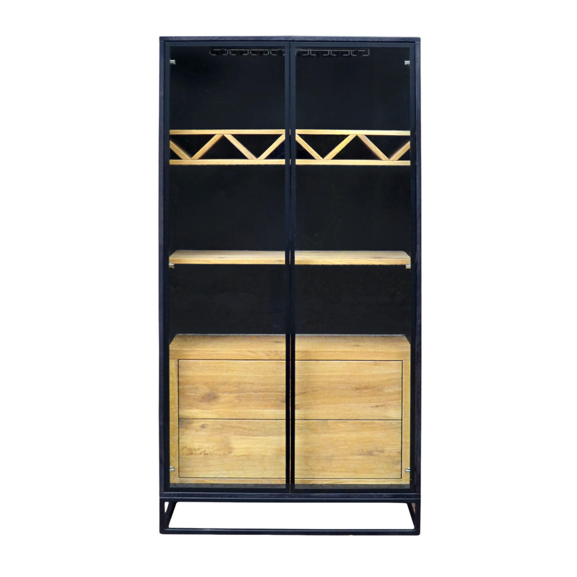 VITRINENSCHRANK aus Holz Bar Wein Schrank CARLA III mit LED-Beleuchtung - Eichefarben, Holz (100/200/45cm) - Rawood Furniture