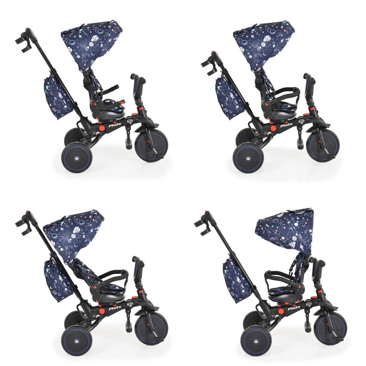 DREIRAD Pluto faltbar blau EVA-Reifen, Schiebestange, Sitz drehbar - Blau, Metall (95/52/69cm)