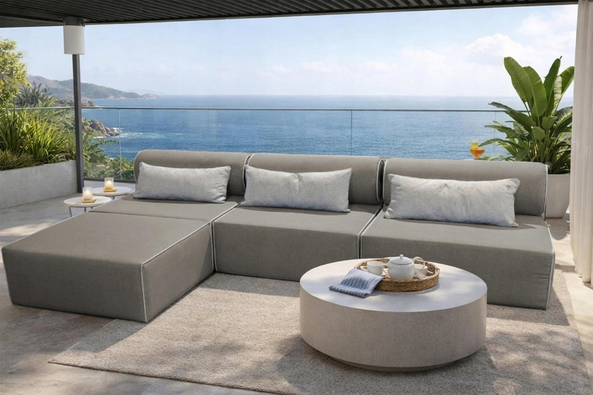 GARTENSOFA BALI M - Wetterfeste Balkonmöbel & Lounge Sofa Außen - Moderne Outdoor Couch für Garten - Balkon & Terrasse - Beige - Beige, Kunststoff (336/78/100cm) - Trada
