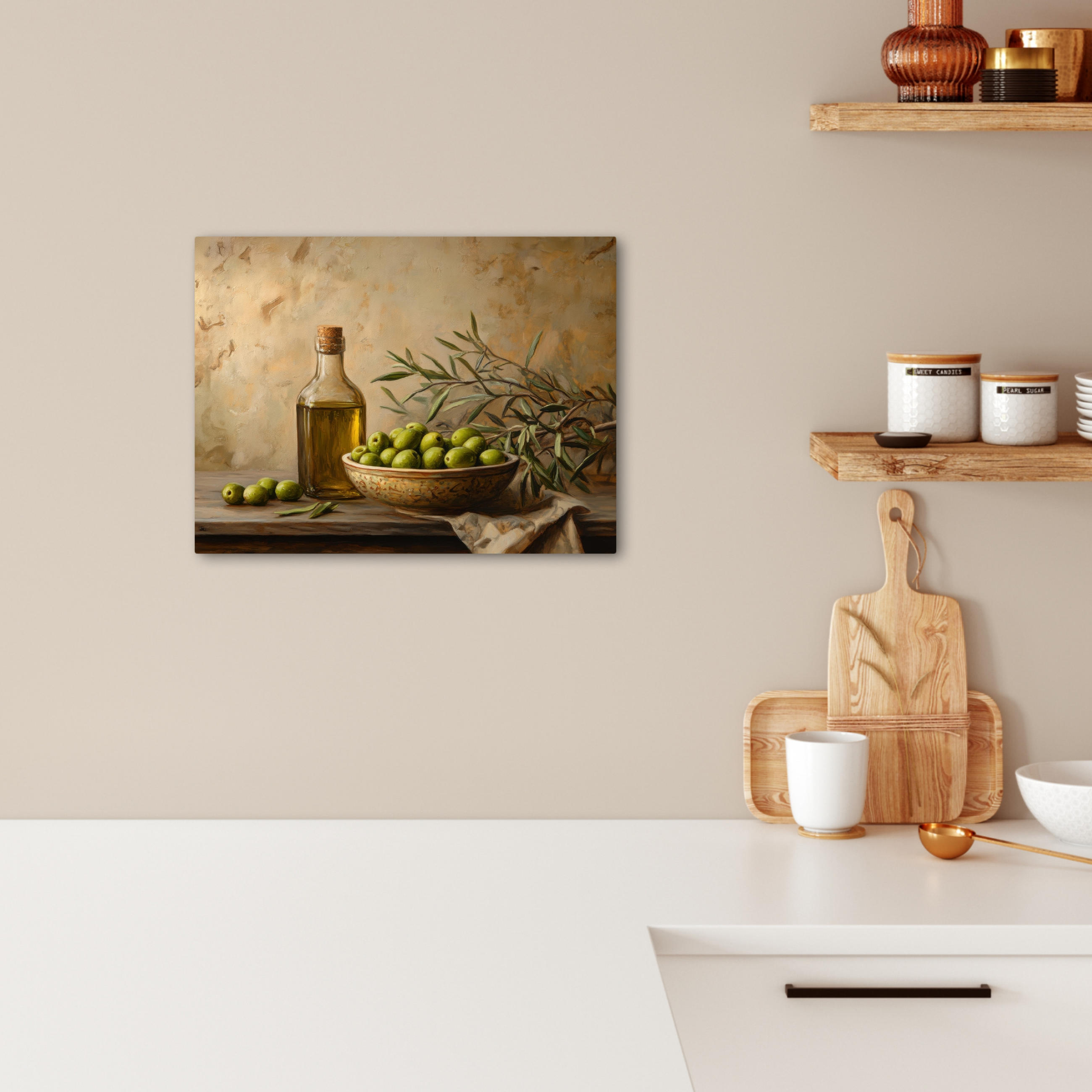 LEINWANDBILD Oliven - Stilleben - Vintage 40x30 cm - Olivgrün, Textil (40/30cm) - MuchoWow