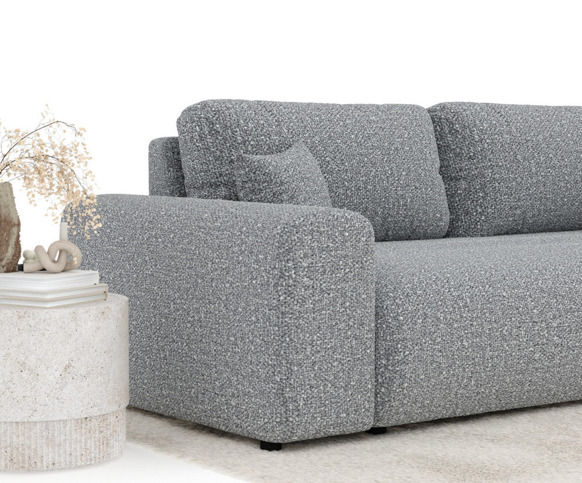 3-SITZER-SOFA Zanzibar Grau Plüschstoff - Schwarz/Grau, Holz/Holzwerkstoff (213/79/108cm) - Maison de Reve