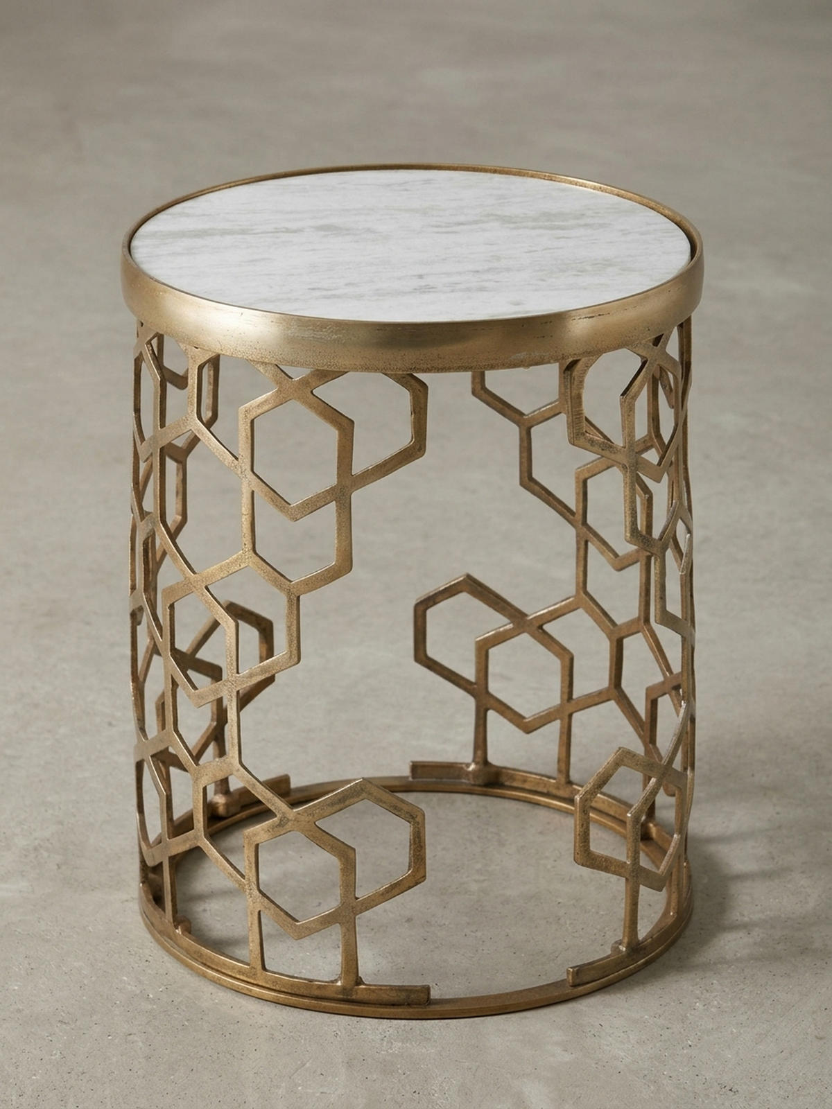 BEISTELLTISCH – Rund Marmoroptik Goldfarben Metall 44 cm Durchmesser - Goldfarben/Weiß, Stein/Metall (46/46/55cm) - KADIMA DESIGN