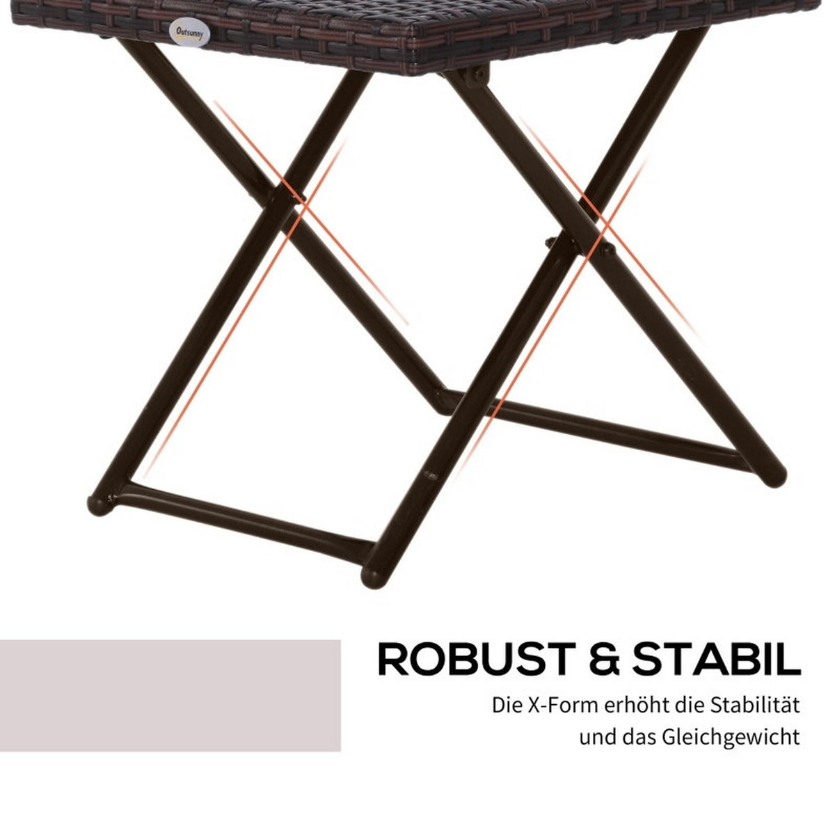 ZAHRADNÍ stolek 40/40/40 cm hnědý z ratanu skládací - hnědá, kov (40/40/40cm) - OKWISH