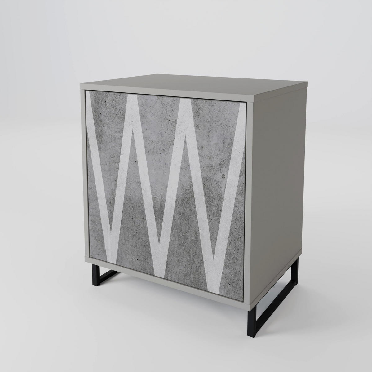 SIDEBOARD SOLID ZIG ZAG, Grau, 57,5x42x72,5 cm, Schwarze Metallfüße - Multicolor/Schwarz, Holzwerkstoff/Metall (57.5/72.5/42cm) - SpaceRebels