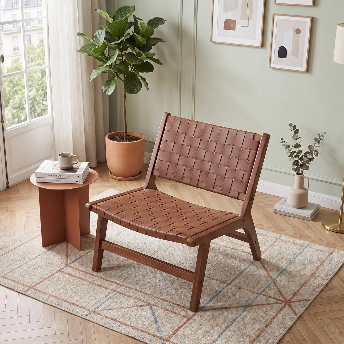 SESSEL Braun PU-Geflecht Schachbrettmuster Holzgestell Ohne Armlehnen - Braun, Leder (71/72/66cm) - Urban Meuble