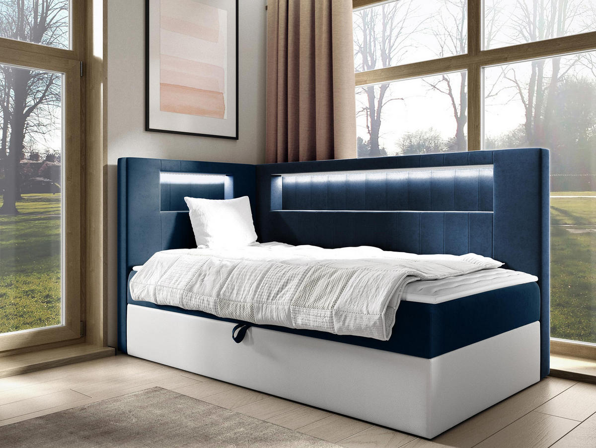 BOXBETT Gold Junior 3, Seite zum Öffnen des Bettkastens: Links - Blau/Weiß, Holz (90/200cm) - MIRJAN24