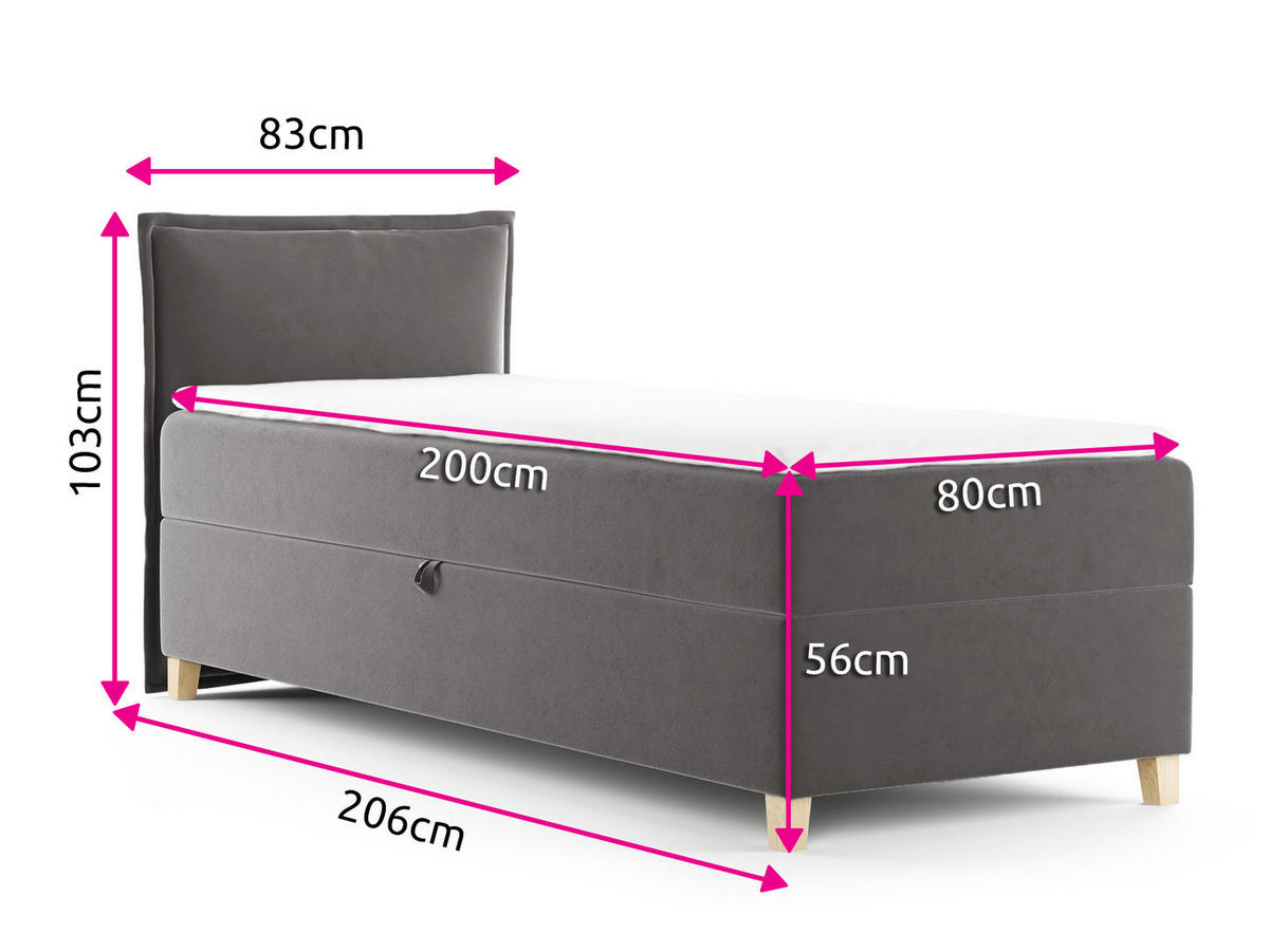 BOXBETT Fren Mini - 80x200 - dunkelgrau (Kronos 22, Velvet) - Dunkelgrau/Beige, Holz/Holzwerkstoff (80/200cm) - Sofnet