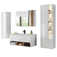 BADMÖBEL-SET weiß Hochglanz, Eiche mit Waschbecken und LED Beleuchtung 195 x 190 cm Glide - Weiß Hochglanz/Eichefarben, Glas/Holzwerkstoff (195/190/47cm) - Furn.Design