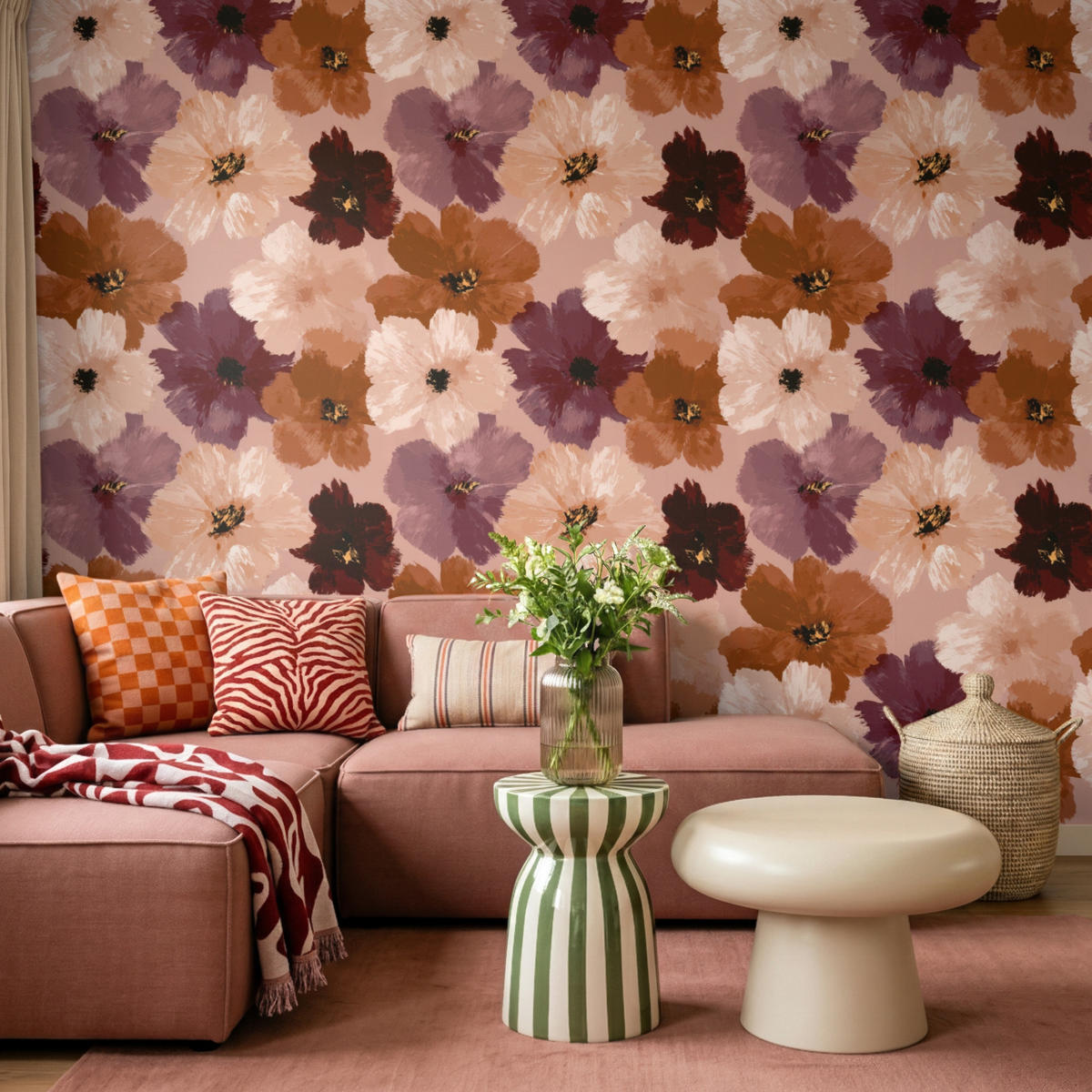 TAPETE - Blumen - Abstrakt - Erdtöne - 300x220 cm - Multicolor, Papier (300/220cm) - OnlyWow
