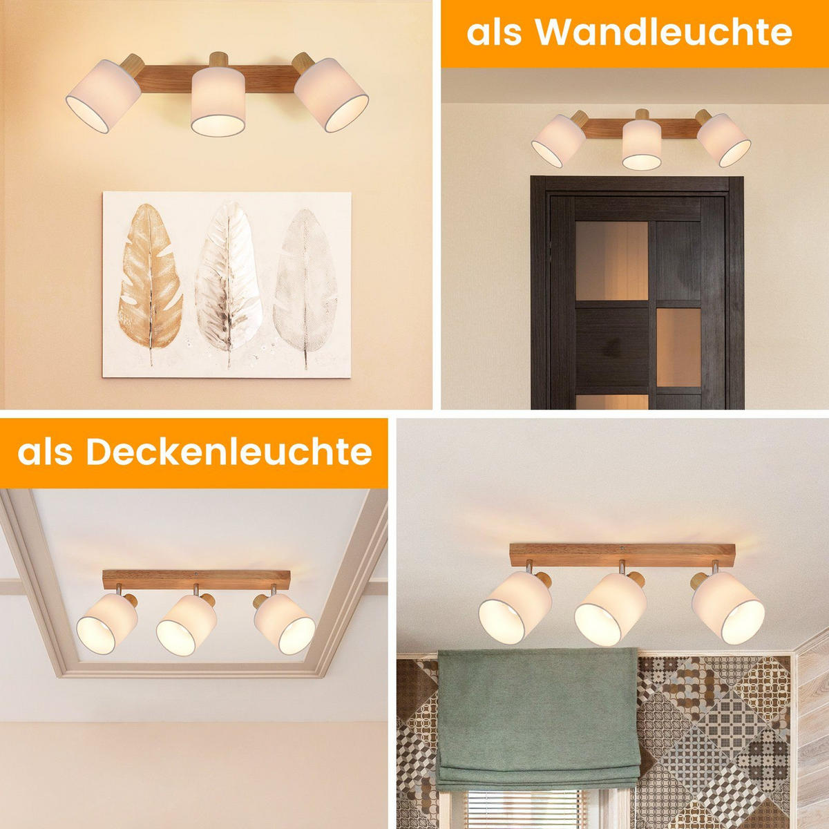 DECKENSTRAHLER Rin 48/16/13cm - Eukalyptusholzfarben, Holz (48/16/13cm) - ZMH