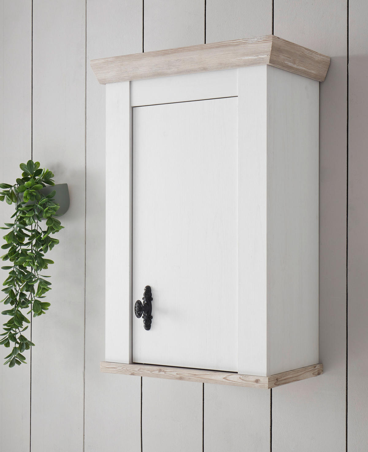 HÄNGESCHRANK weiß Pinie Landhaus, Küchenschrank hängend 55 x 85 cm, Soft-Close - Schwarz/Weiß, Holzwerkstoff/Metall (55/85/34cm) - Furn.Design