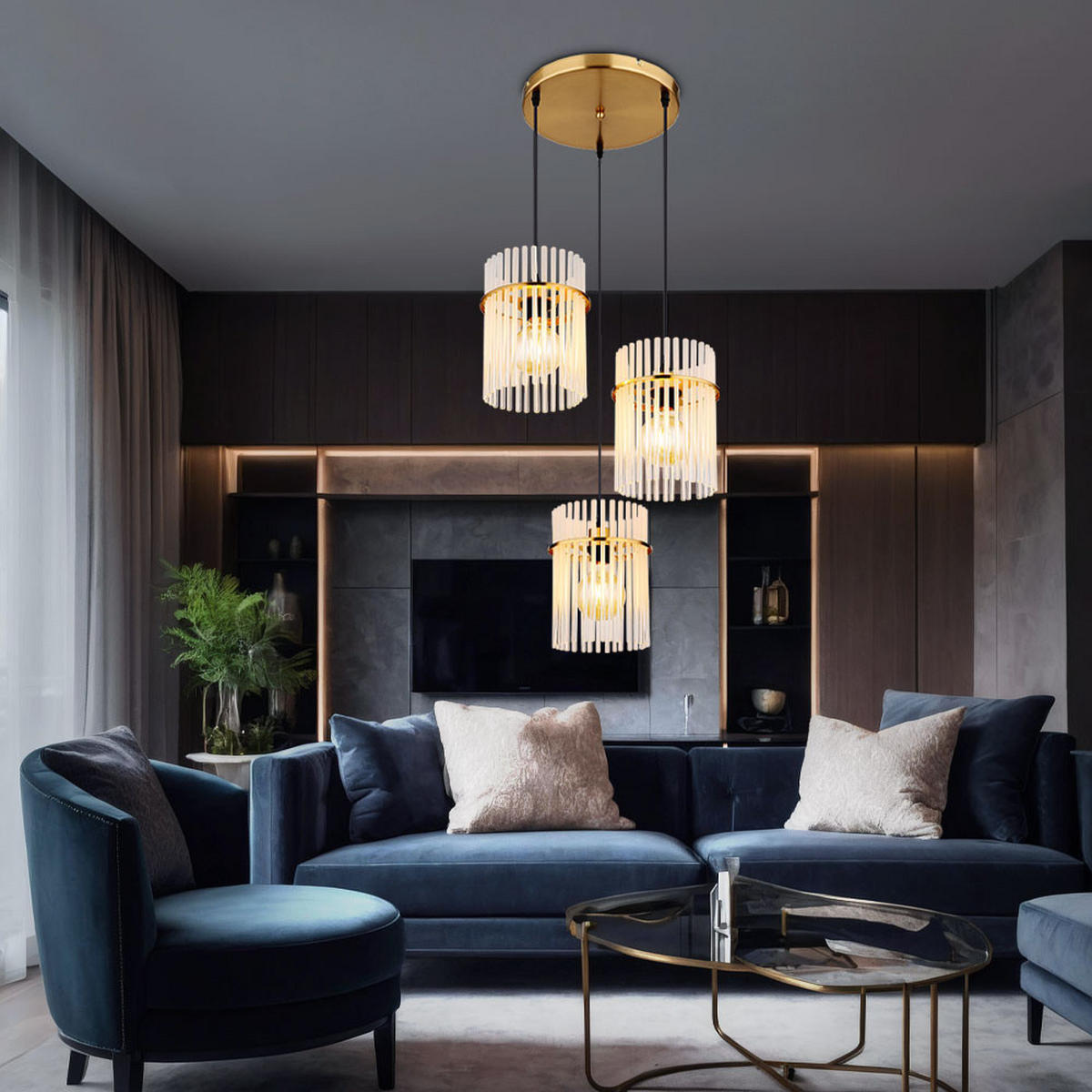 LED HÄNGELEUCHTE Gorley Metall Gold - Goldfarben, Glas (47/47/140cm) - Globo Lighting