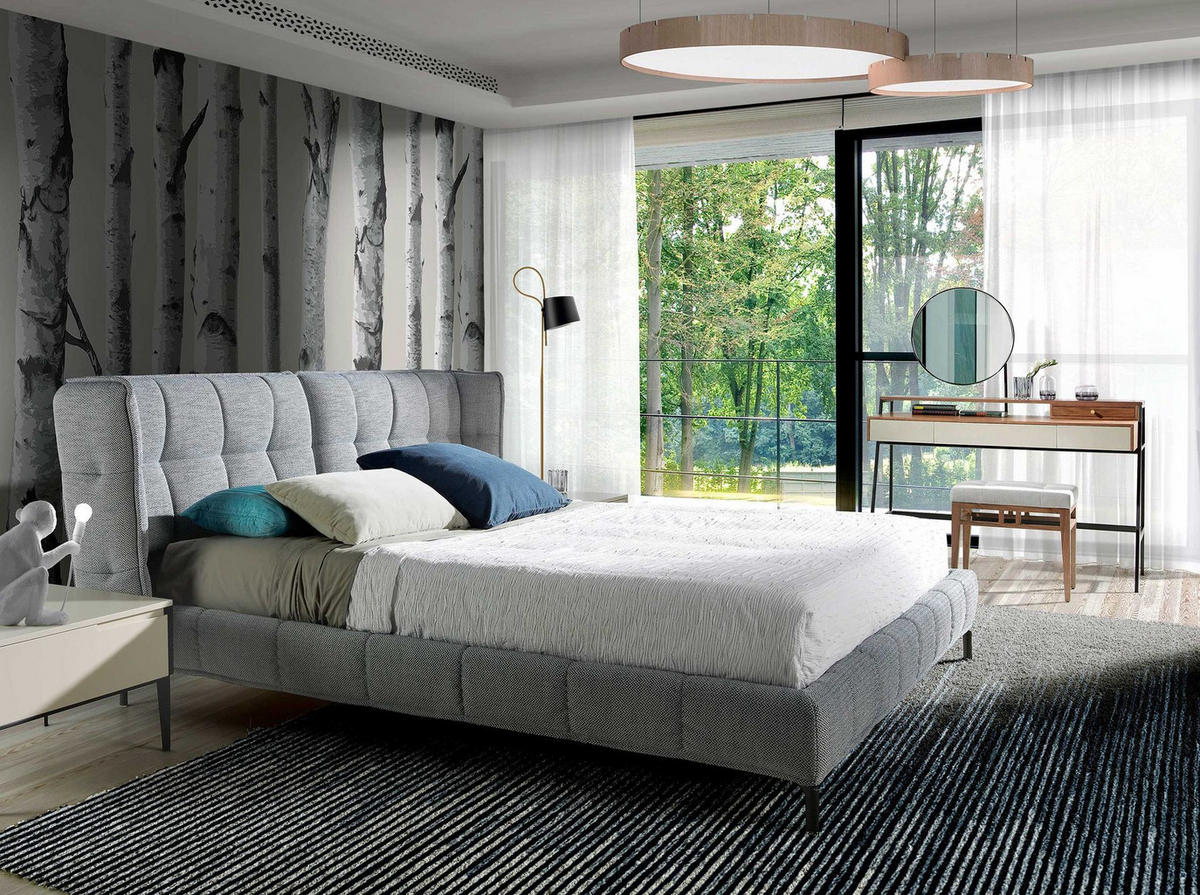 HOCKERBANK Hocker aus grauem Stoff 48/36/46 cm - Walnussfarben/Grau, Textil (48/46/36cm) - ANGEL CERDA