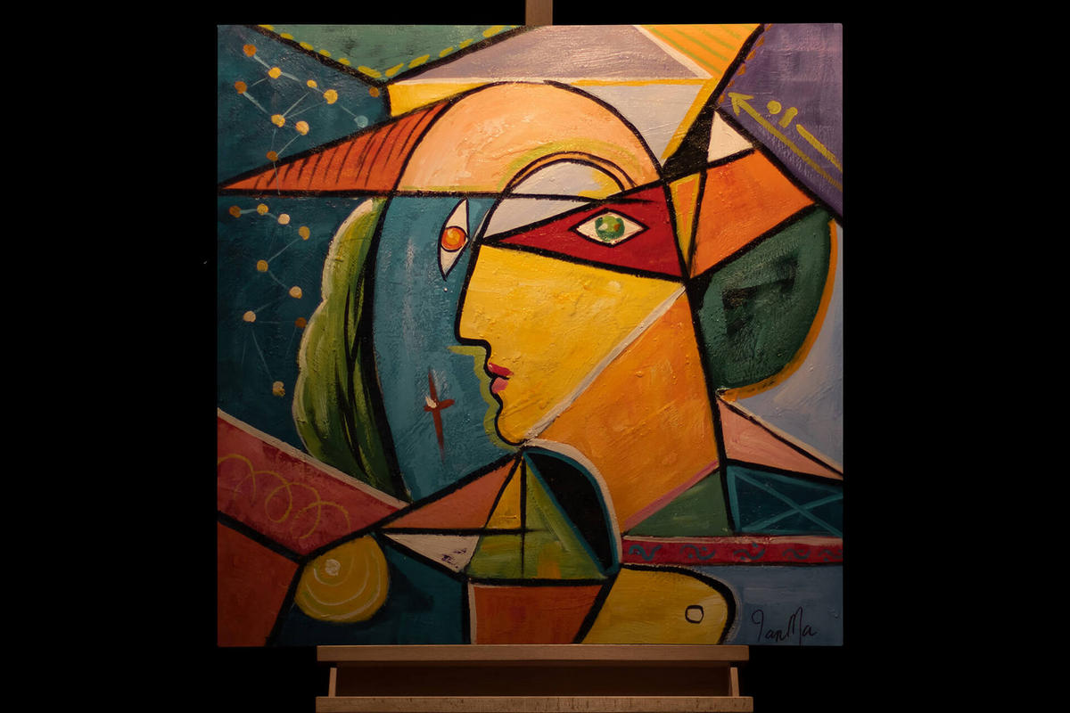 ACRYLBILD HANDGEMALT 80/80 cm - Blau/Gelb, Holz/Textil (80/80cm) - KUNSTLOFT