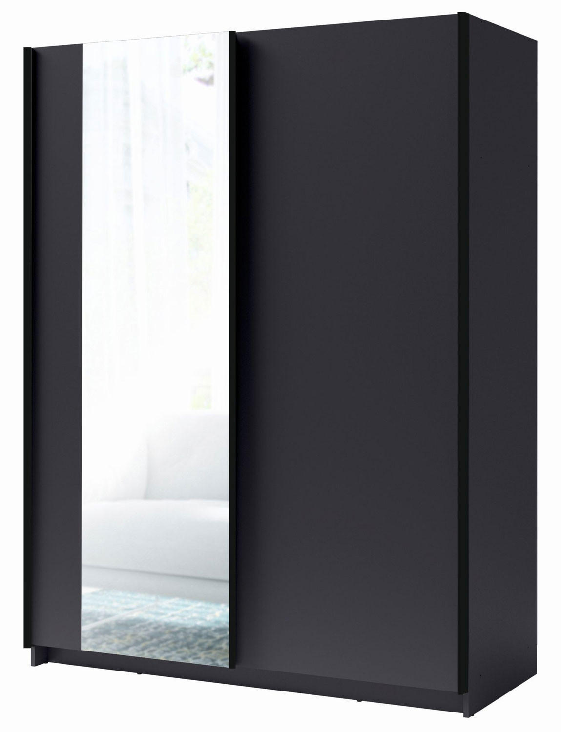 SCHWEBETÜRENSCHRANK Gozo Graphit / Spiegel 180 / 62 / 198cm - Graphitfarben/Schwarz, Glas/Holz (180/198/62cm) - Feldmann-Wohnen