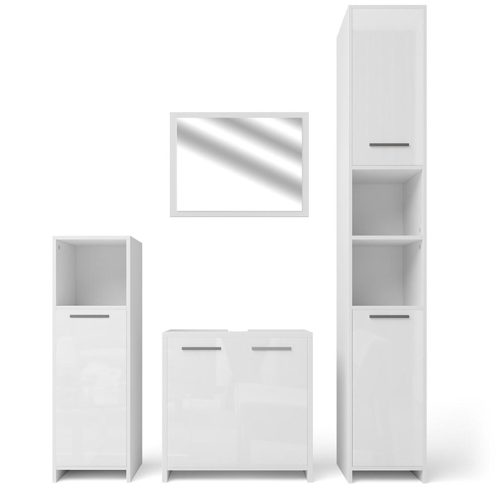 BADMÖBEL-SET Kiko Weiß Hochglanz 4 Teile - Weiß Hochglanz, Holzwerkstoff (58/60/33cm) - Vicco