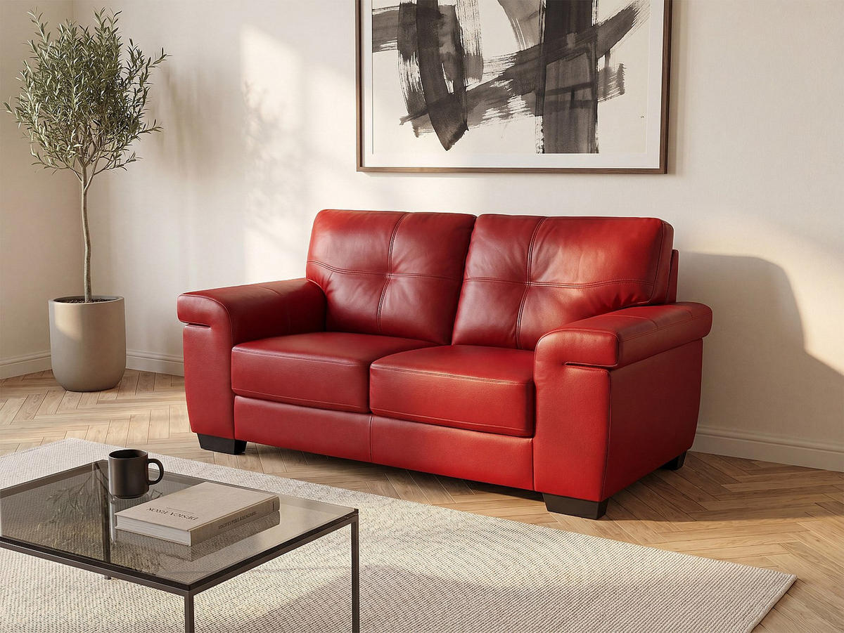 SOFA - 2 Personen - leder - rot Hazel - Rot, Leder (161/89/93cm) - Vente-Unique