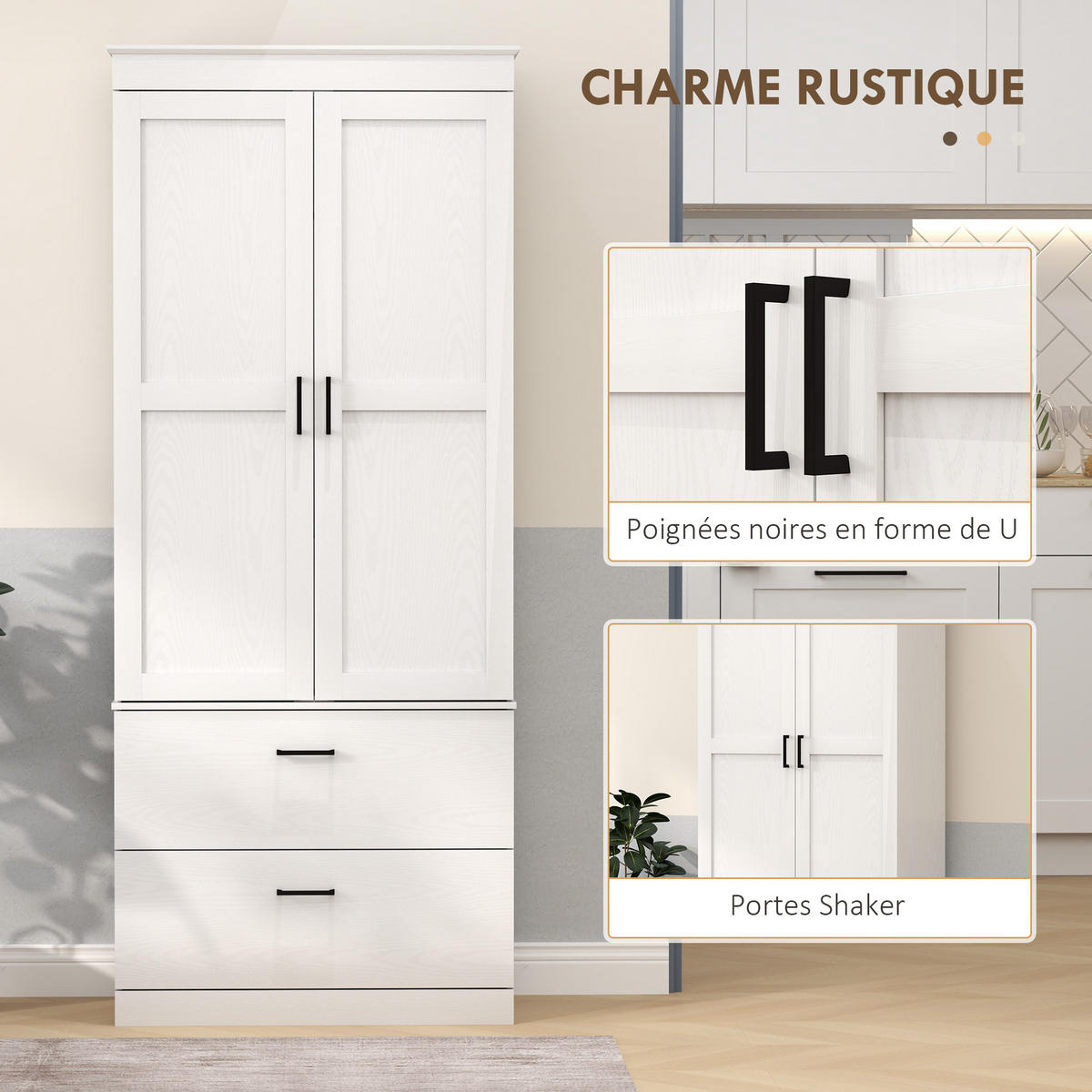HIGHBOARD DE-11114 2 Schubladen & verstellbare Böden Creme - Weiß, Holzwerkstoff (39/178/75cm) - ComfortXL
