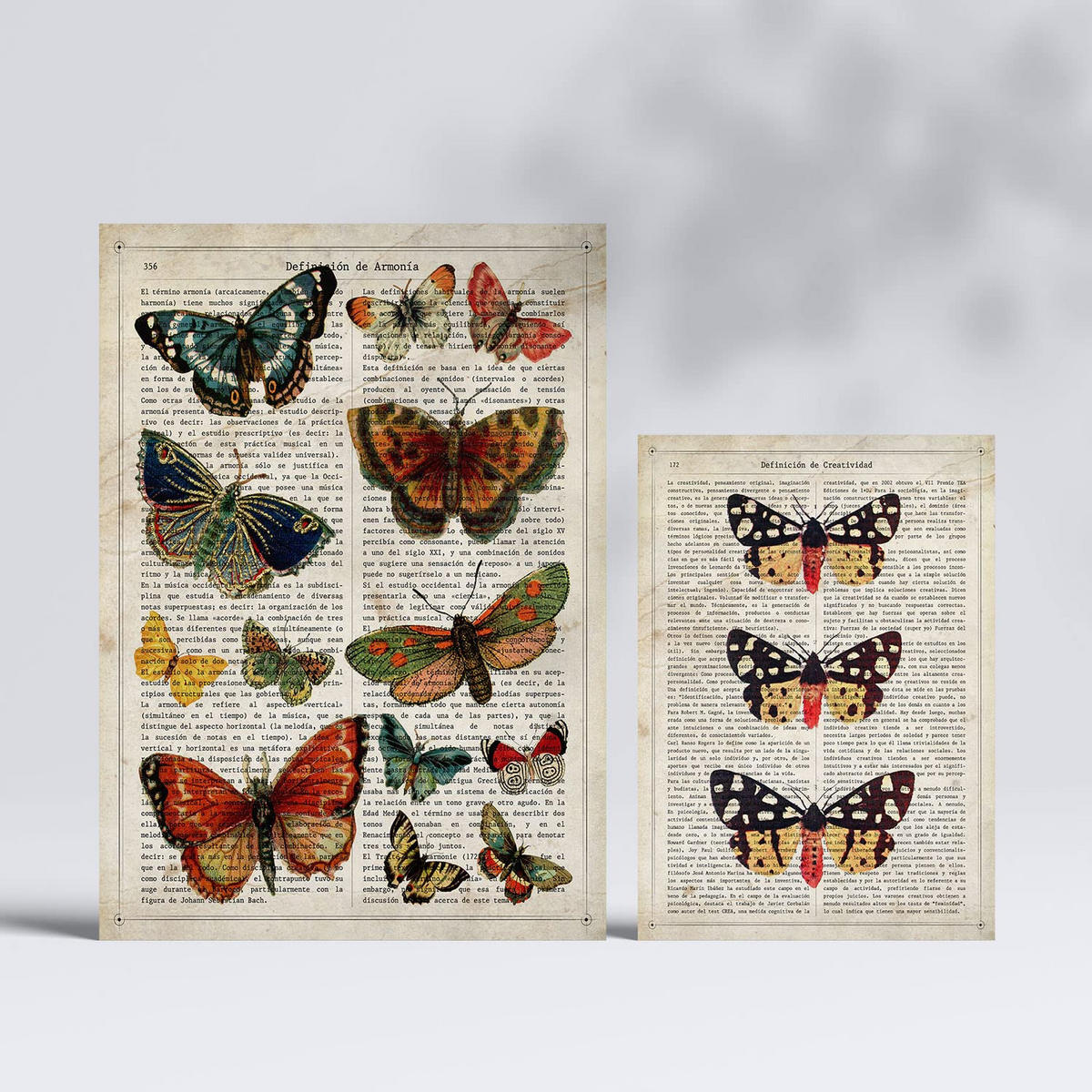 POSTER Set Mit 6 Schmetterlinge Vintage Papier Stil A3 & A4 Rahmenlos - Klar, Papier (29/3cm) - Nacnic