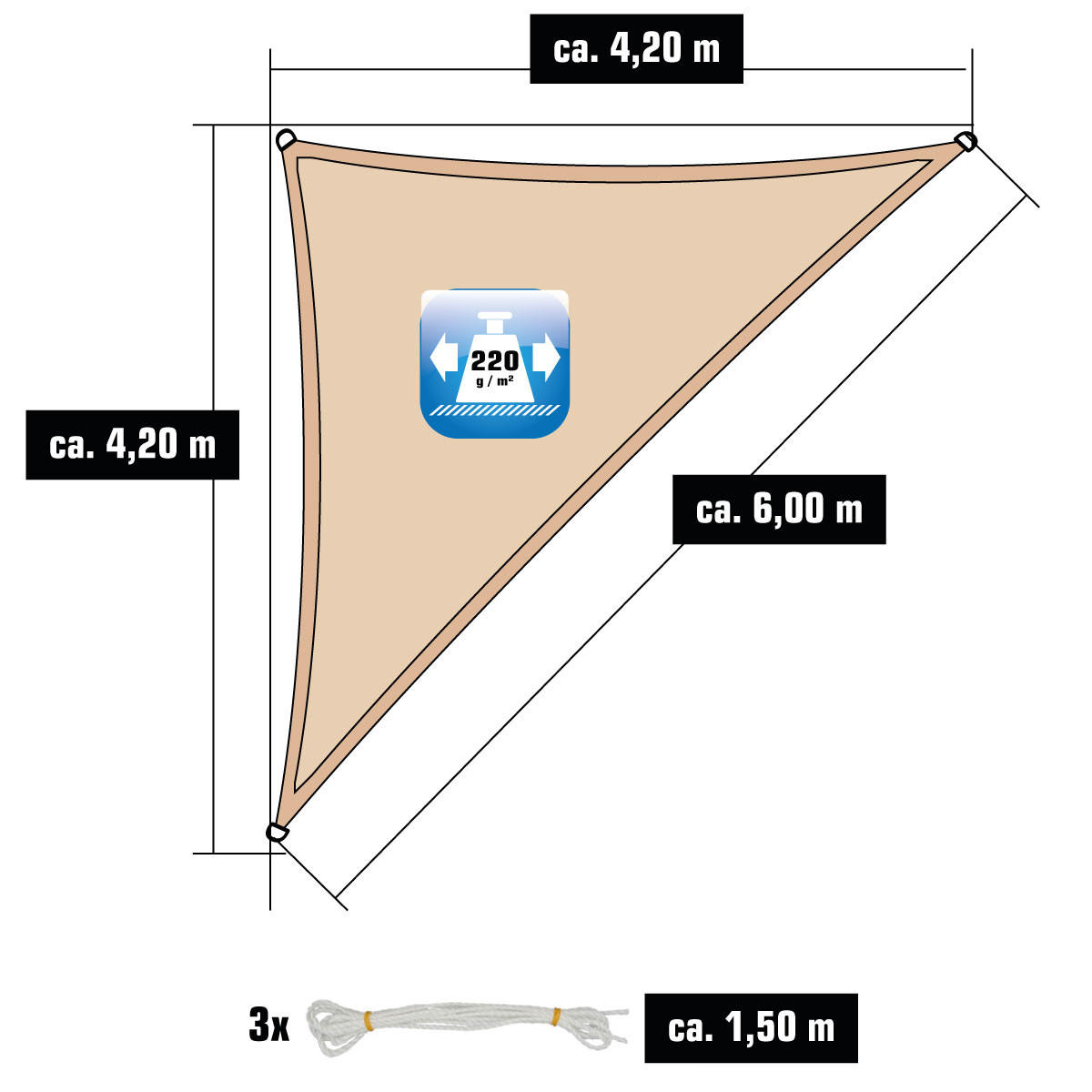 SONNENSEGEL Luftdurchlässig 700 cm Grau - Beige, Kunststoff (420/600cm) - Amanka