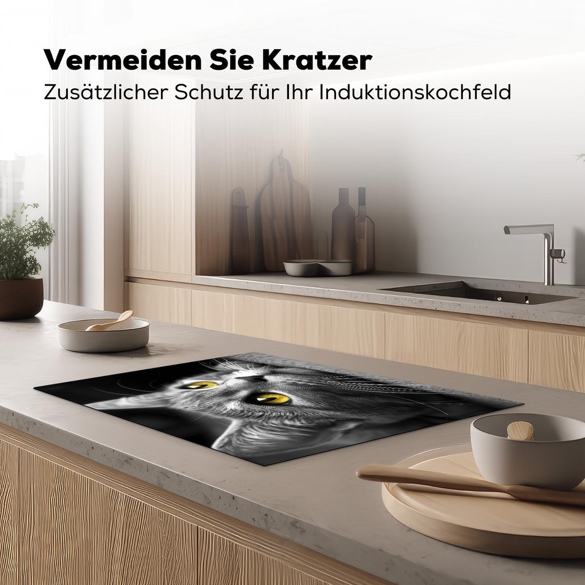 HERDABDECKPLATTE Katze - Grau - Tiere - Katze 75x52 cm - Grau, Kunststoff (75/52/0.2cm) - MuchoWow