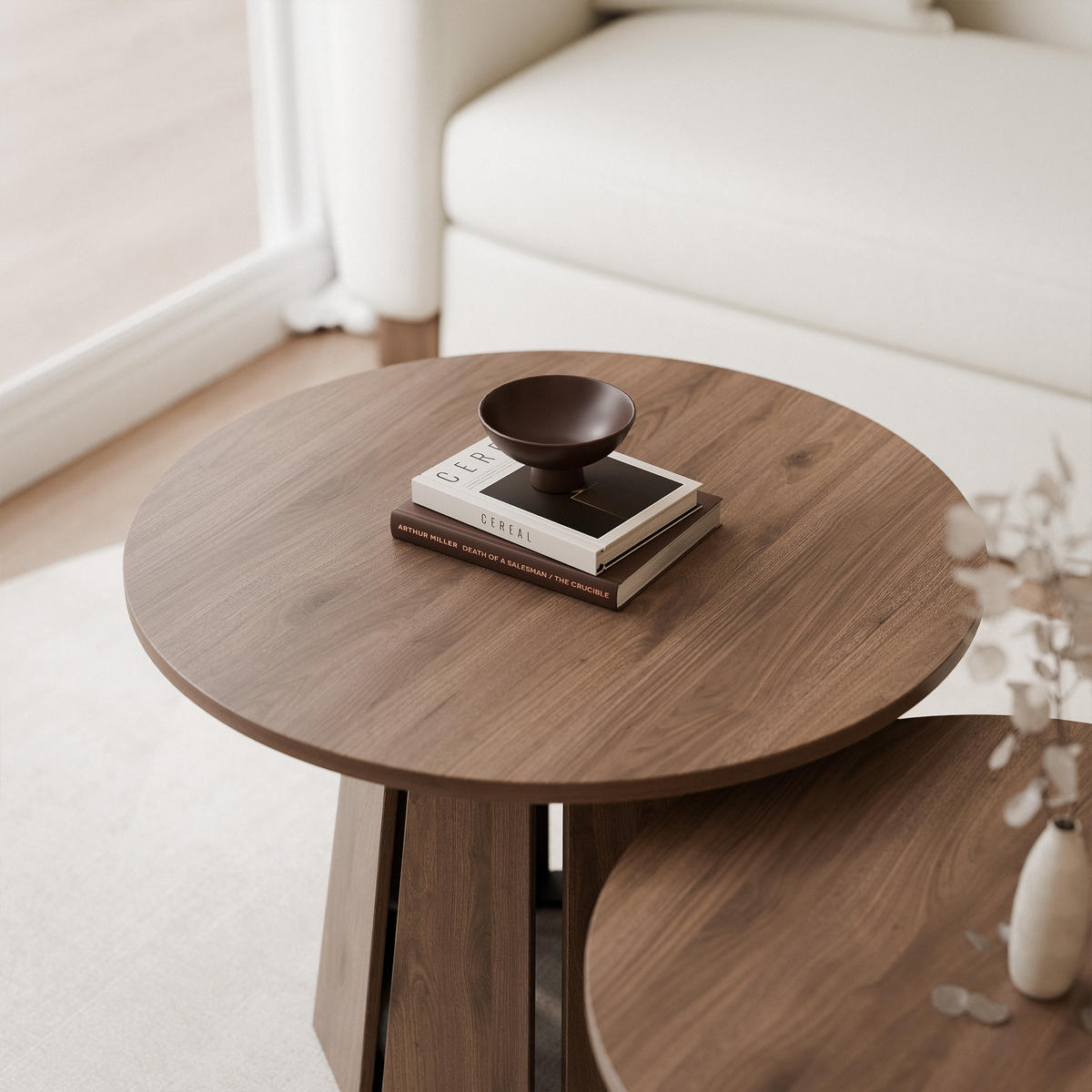 COUCHTISCH-SET VERDA, 2-teilig, Farbe Okapi Nuss, Ø 57/67 cm - Nussbaumfarben, Holz (67/67/57cm) - Idohome