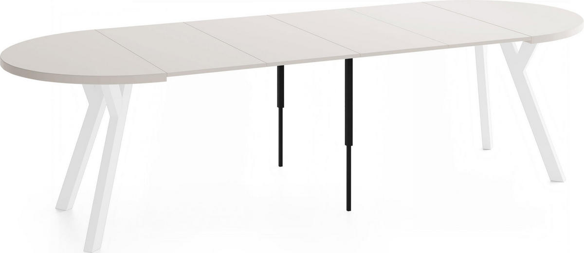 ESSTISCH Vero Weiß rund ausziehbar verlängerbar, Kaschmir 100-300/100/77 cm - Kaschmir/Beige, Holz/Holzwerkstoff (100/300/76.5cm) - WFL GROUP