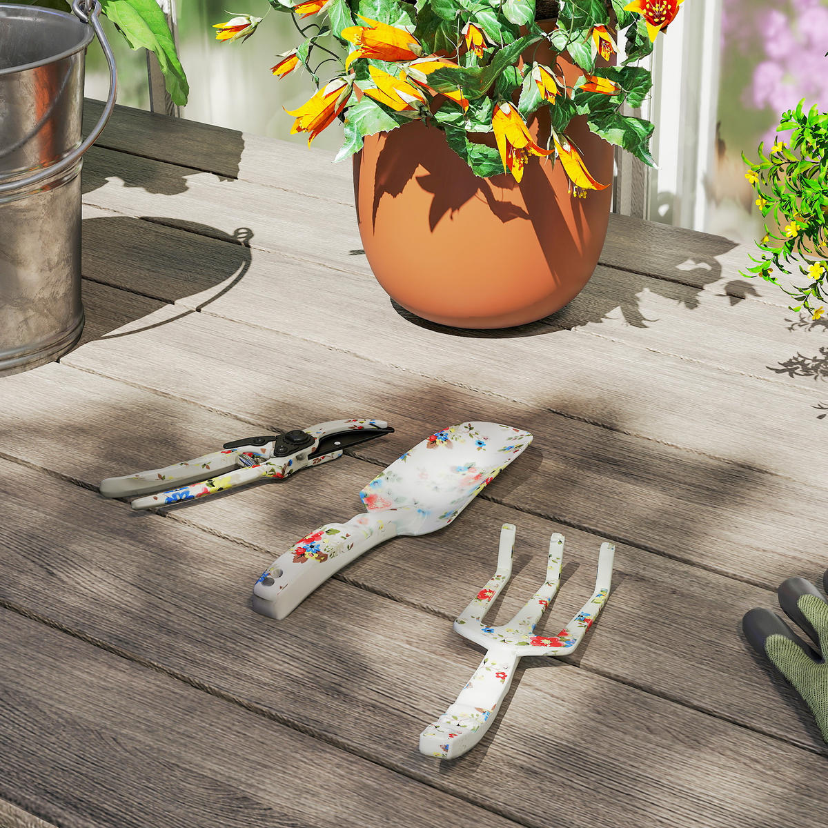 GARTENWERKZEUG-SET aus Aluminium Mehrfarbig - Multicolor, Metall (7/3/26.5cm) - Outsunny