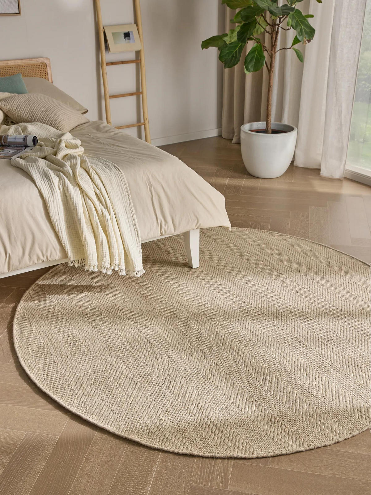 WOLLTEPPICH Lars Beige ø 200 cm rund - Beige, Naturmaterialien/Kunststoff (200/200cm) - benuta