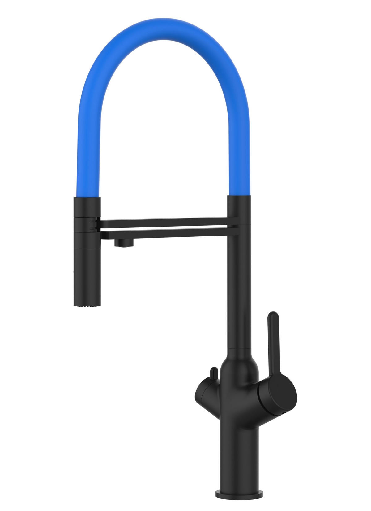 3-WEGE-KÜCHENARMATUR, Schwarz Matt und Hellblau, 2-Strahl-Brause - Schwarz/Hellblau, Metall (20.61/48/20.61cm) - VIZIO