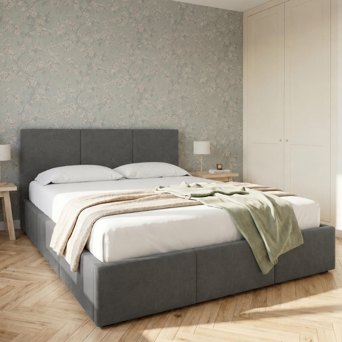 POLSTERBETT mit Stauraum 180x200 cm in Aschgrau - Grau, Holzwerkstoff (180/200cm) - Home Collective