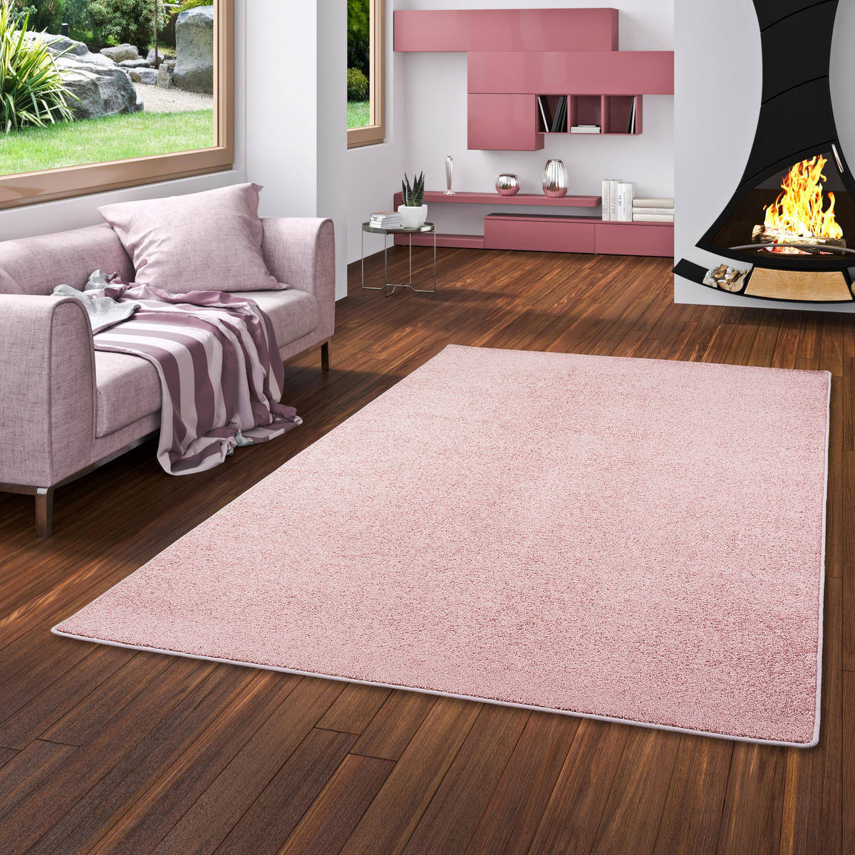 HOCHFLOR VELOURS TEPPICH LUNA - Rosa, Textil (160/200cm) - Snapstyle