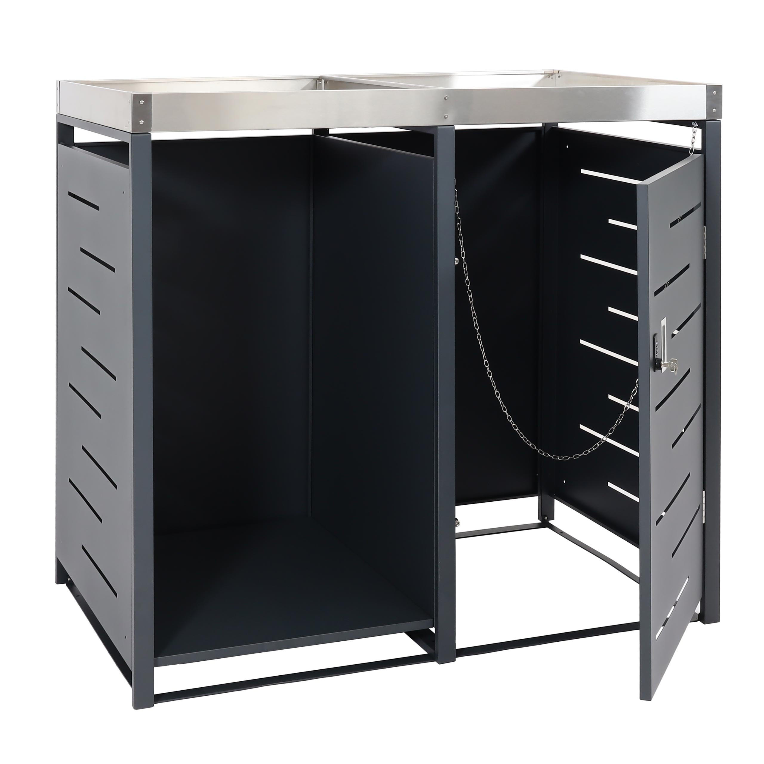 MÜLLTONNENBOX 1er mit Brennholzlager 125x130x80cm 1erweiterbar Metall 45kg Anthrazit - Anthrazit, Metall (130/125/80cm) - PROREGAL