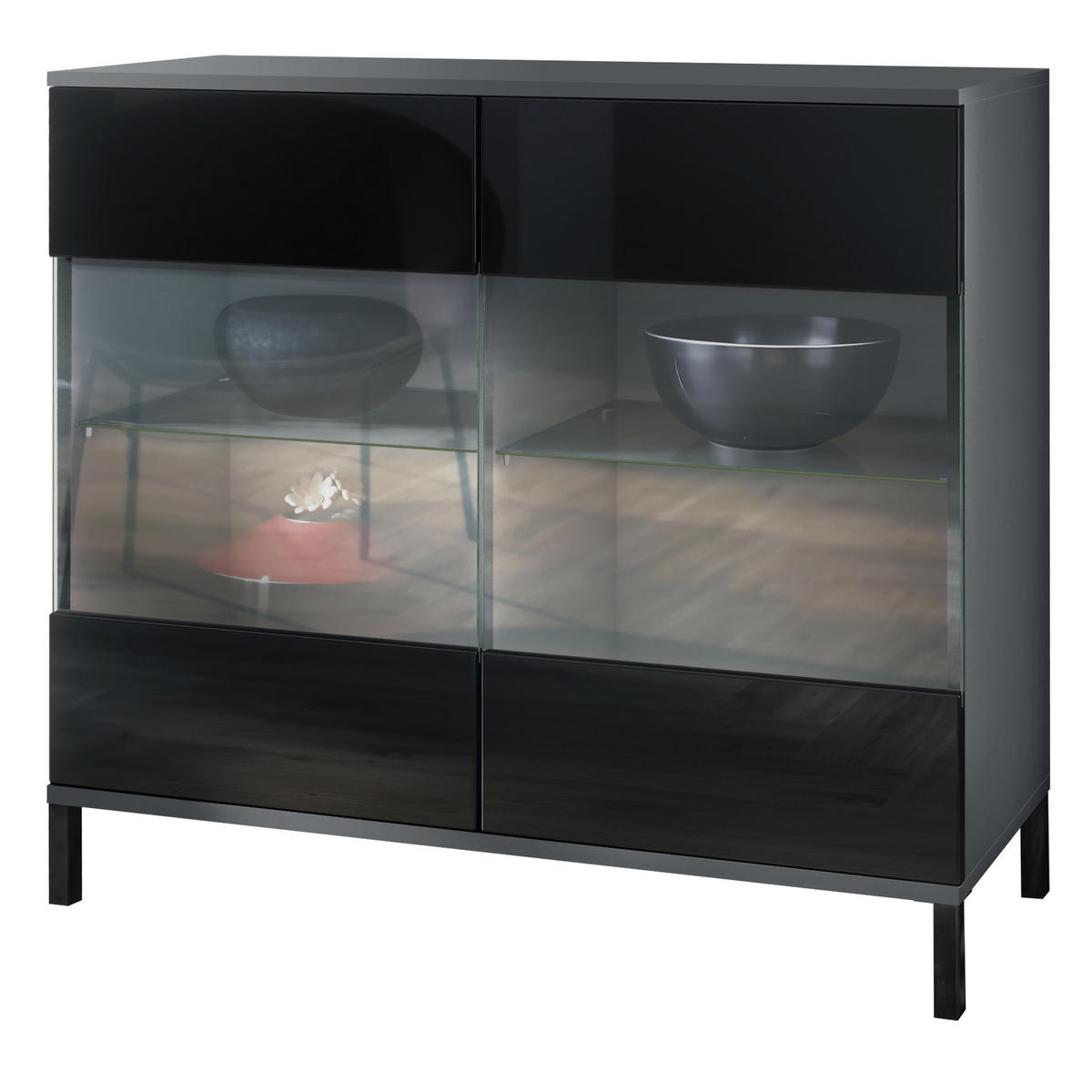 KOMMODE Bari Schwarz Hochglanz - Schwarz Hochglanz, Holzwerkstoff (92.5/83.5/35cm) - Vladon