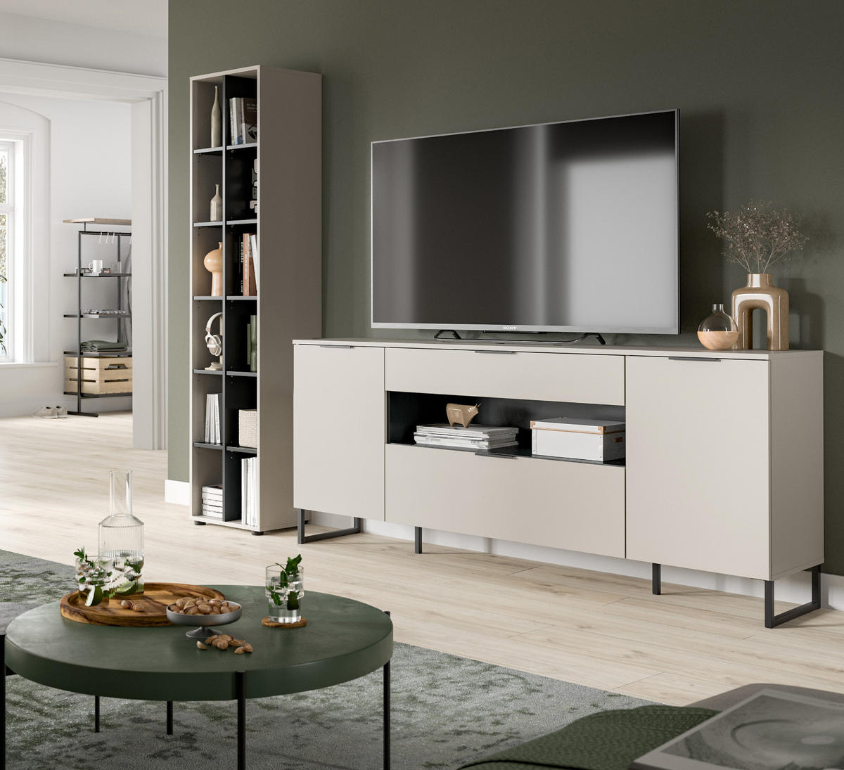 WOHNWAND kaschmir, schwarz 2-teilig 245 cm, Set mit Soft-Close-Funktion - Kaschmir/Schwarz, Holzwerkstoff/Kunststoff (245/192/41cm) - Inn.Furn