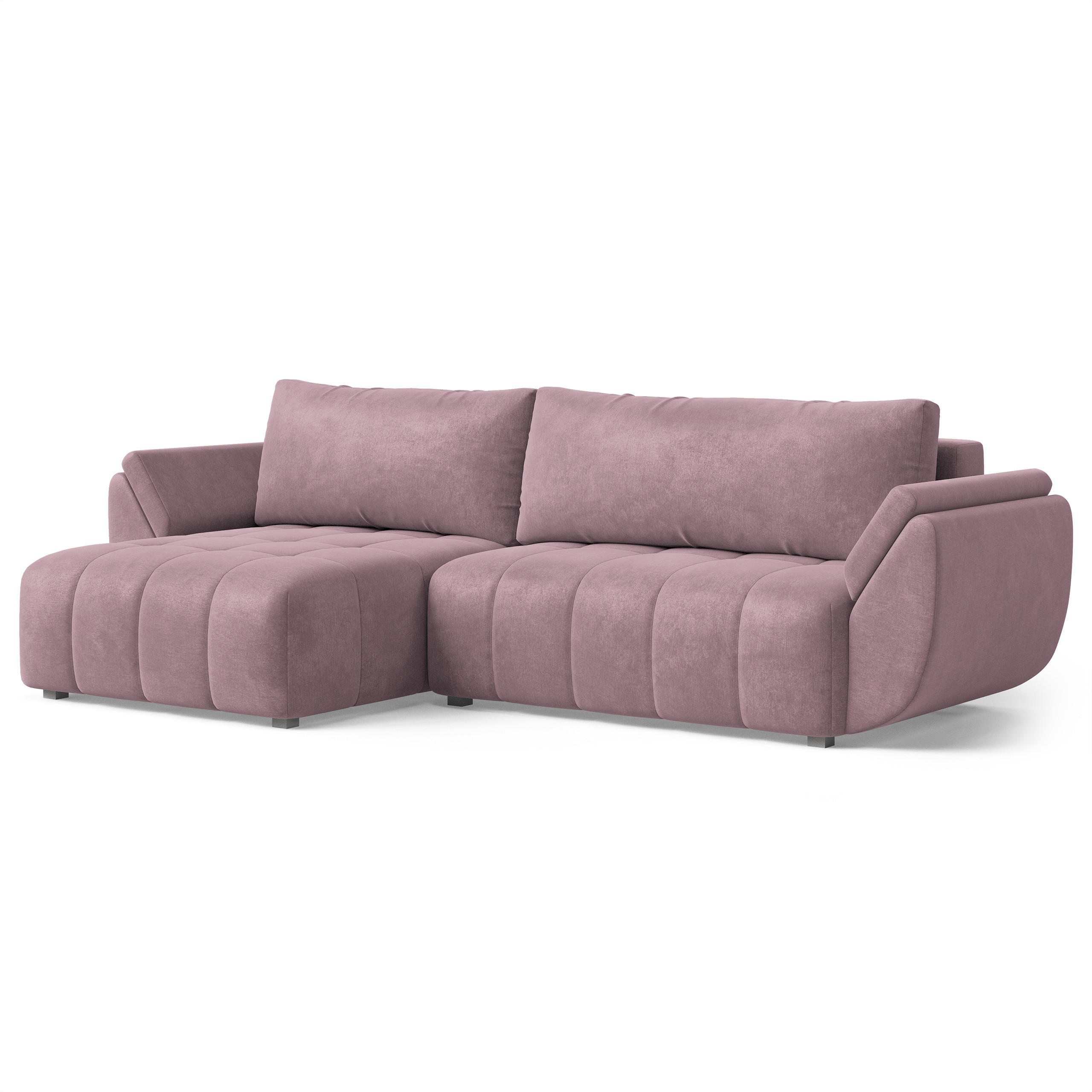 ECKSOFA OLSI Lila Velours-Stoff mit Schlaffunktion - Lila, Holz (285/148cm) - MASSENO