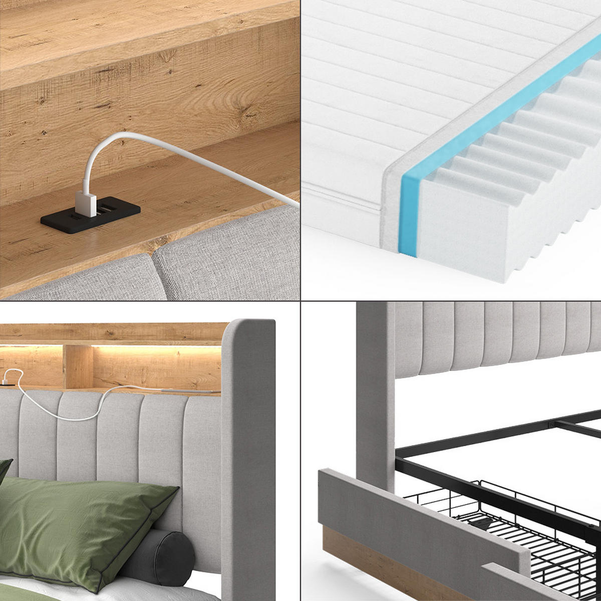 ČALOUNĚNÁ POSTEL Nura Šedá - šedá/barva dubu, kompozitní dřevo - VitaliSpa