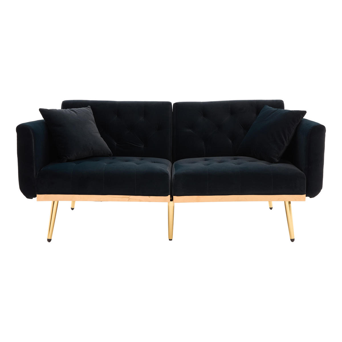 2-SITZER-SOFA mit Kissen, verstellbarer Rückenlehne, Metallfüßen, Samtbezug – Schwarz - Schwarz, Textil (72.5/75/165cm) - KOMHTOM