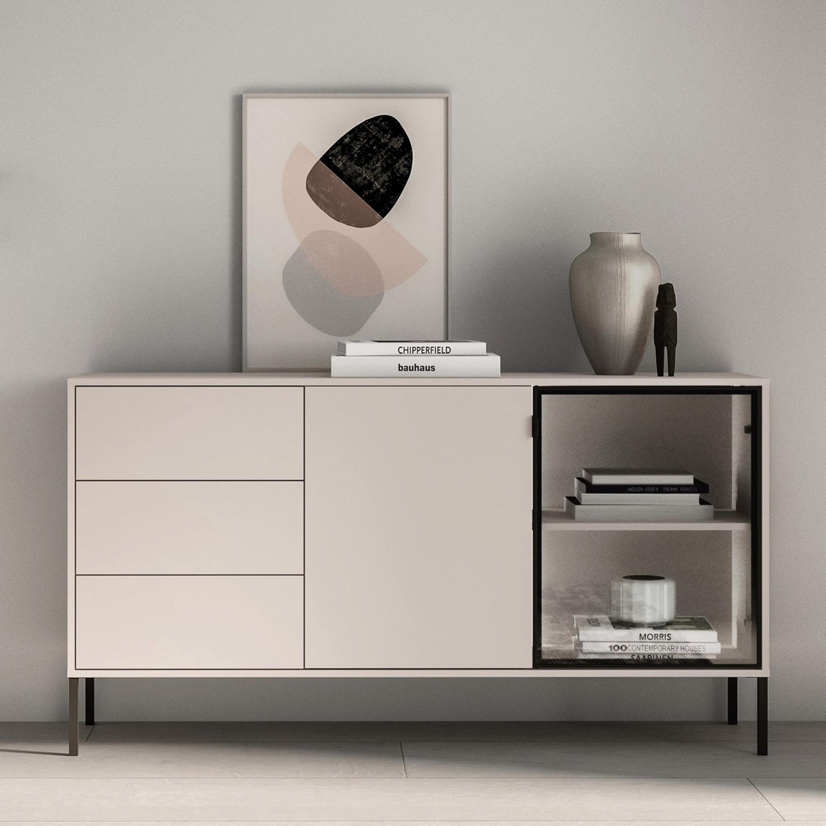 KOMODA Barnee kašmír 160 cm - černá/šedohnědá, kov/kompozitní dřevo (160/86/40cm) - Selsey