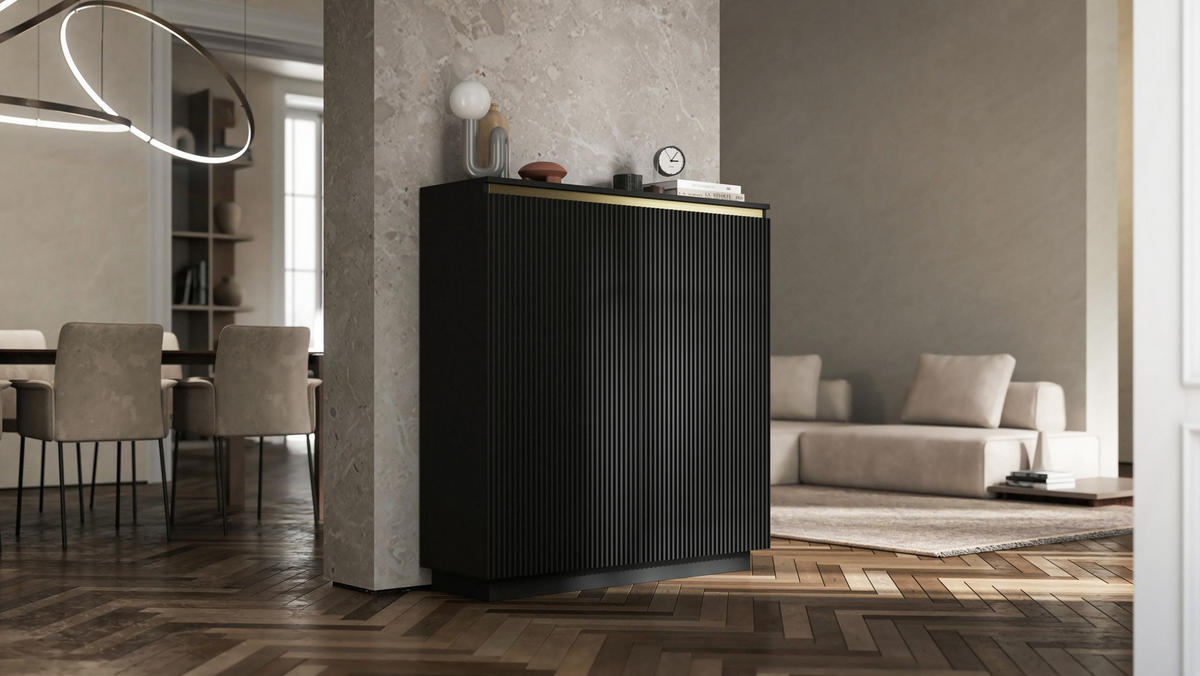 HIGHBOARD Selene 2D Schwarz Matt 111 cm Glamour - Schwarz, Holzwerkstoff (110.8/118/35cm) - Meble Lindner