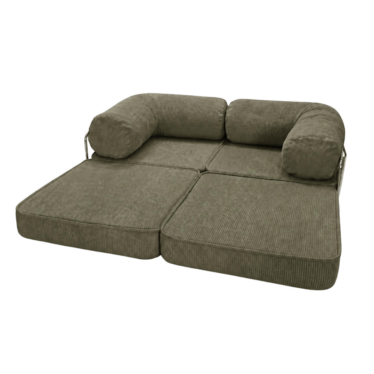 SOFA SURB Duo 100 Schlafsofa 2-Sitzer Khaki 200/100 cm - Chromfarben/Grün, Textil/Metall (200/70/100cm) - SURB