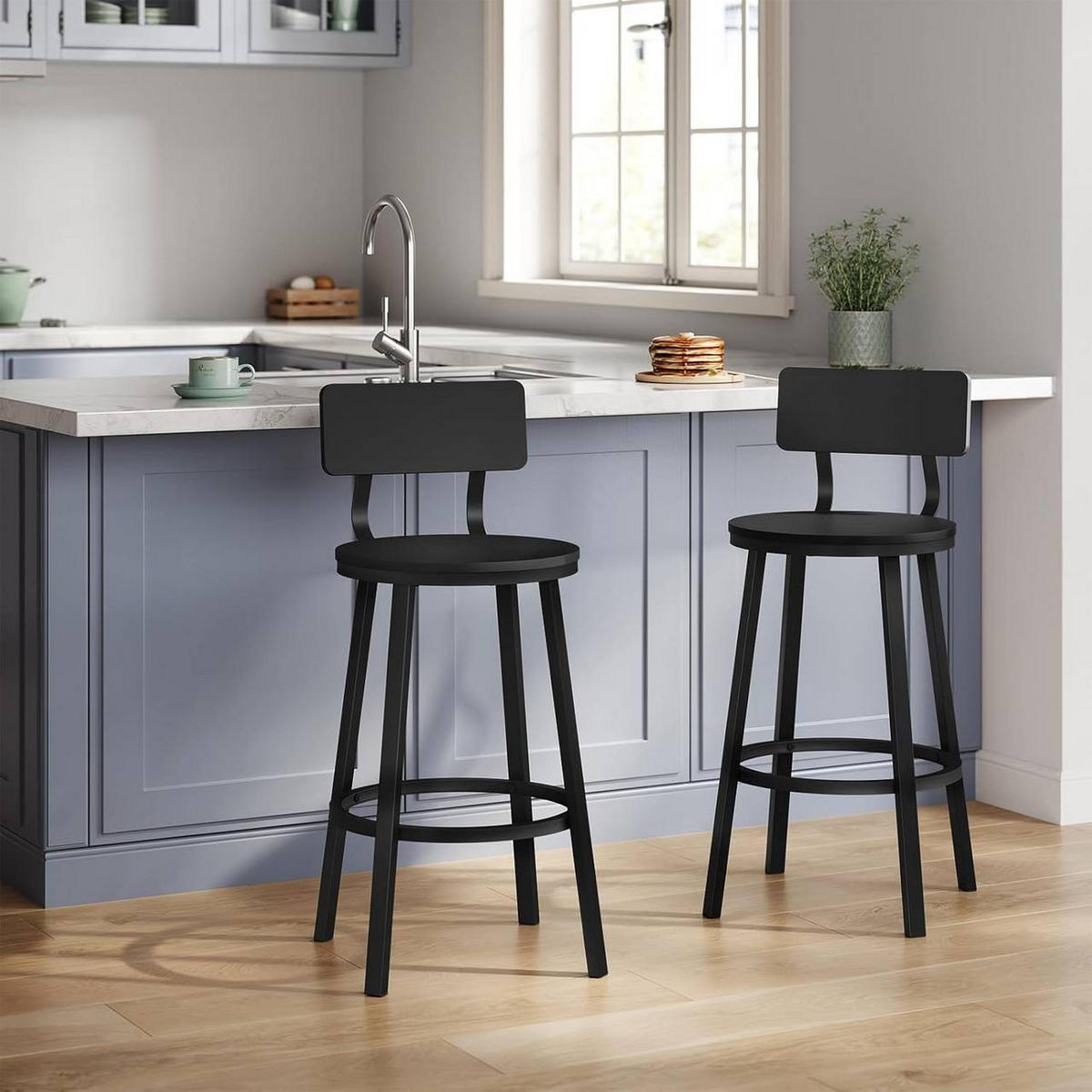 BARHOCKER 2er Set, Metallgestel, Schwarz - Schwarz, Holzwerkstoff/Metall (51.5/89/51.5cm) - Woltu