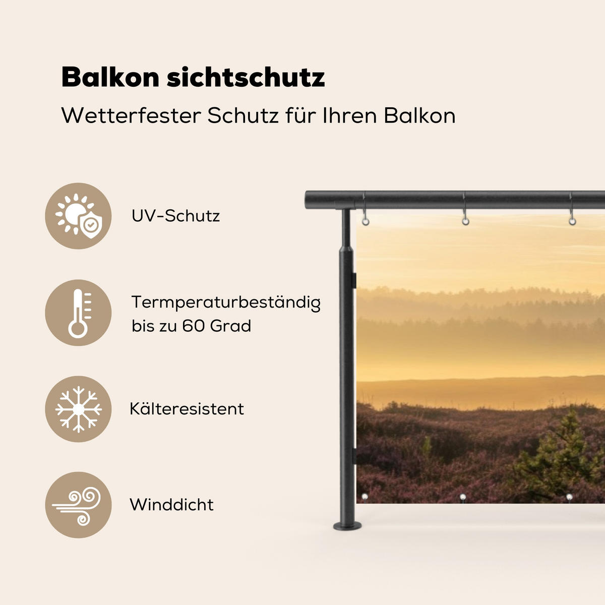 BALKON-SICHTSCHUTZ Schottische Hochlandbewohner - Heide - Landschaft - Tiere - Cognac, Kunststoff (500/95cm) - MuchoWow