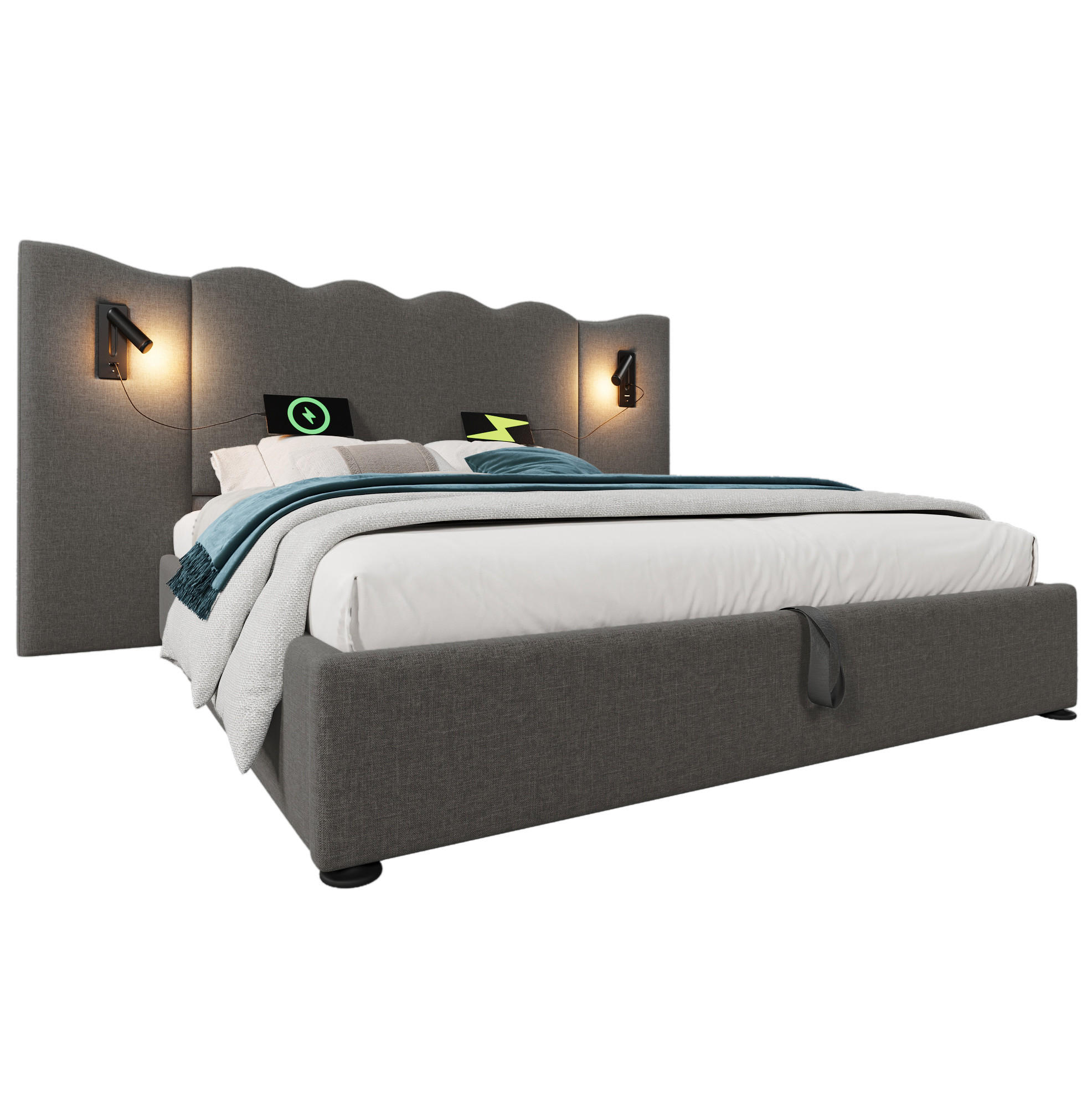 POLSTERBETT 180/200 cm Grau aus Leinen mit Stauraum - Grau, Textil (180/200cm) - OKMYHOME