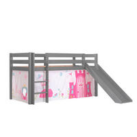 HOCHBETT mit Rutsche Karolina Massivholz Grau Textilset Princess 1 - Magenta/Grau, Holz (90/200cm) - 58aufmkessel