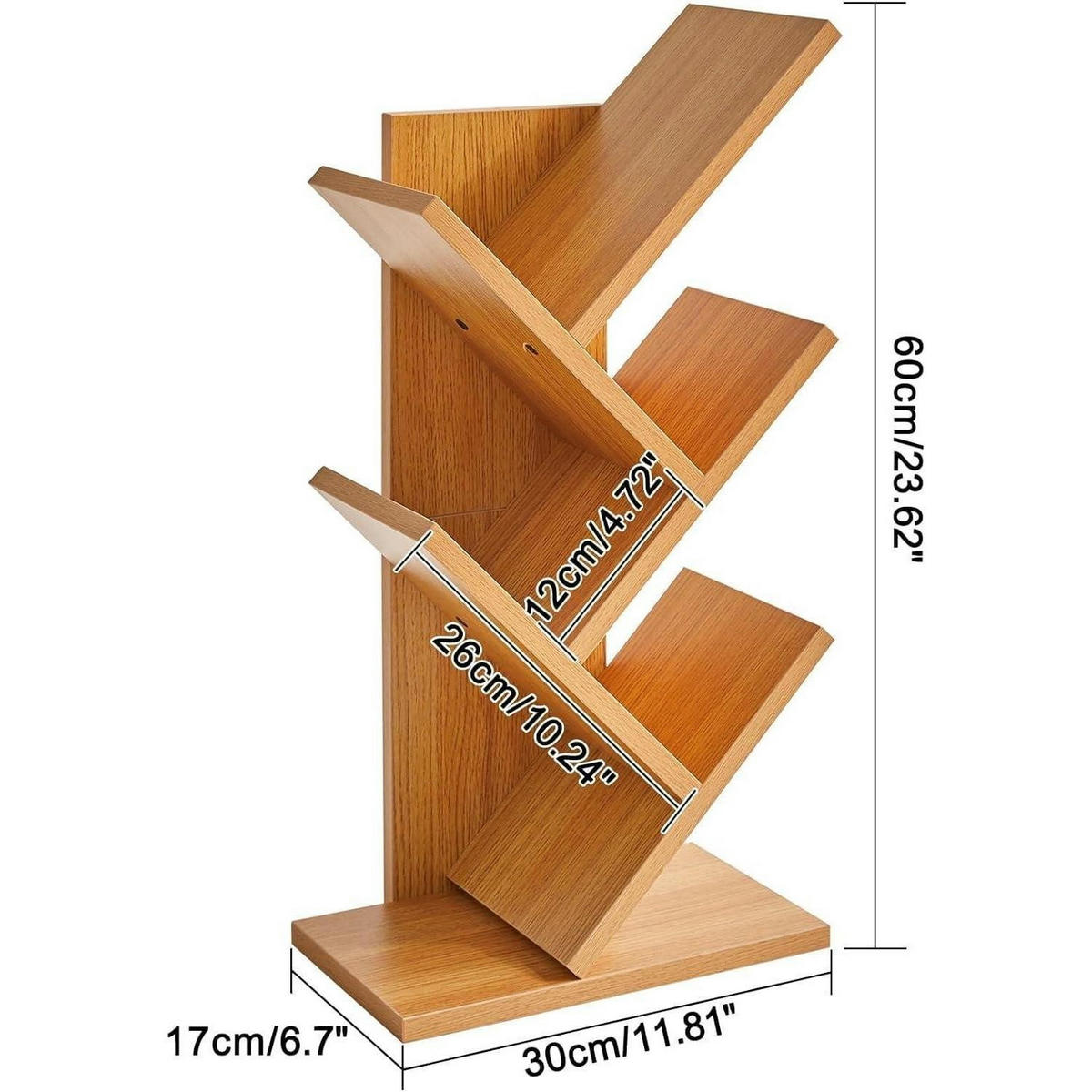 BÜCHERREGAL Baumform 4 Ebenen Naturfarben 60 cm - Braun, Holzwerkstoff (17/60/30cm)