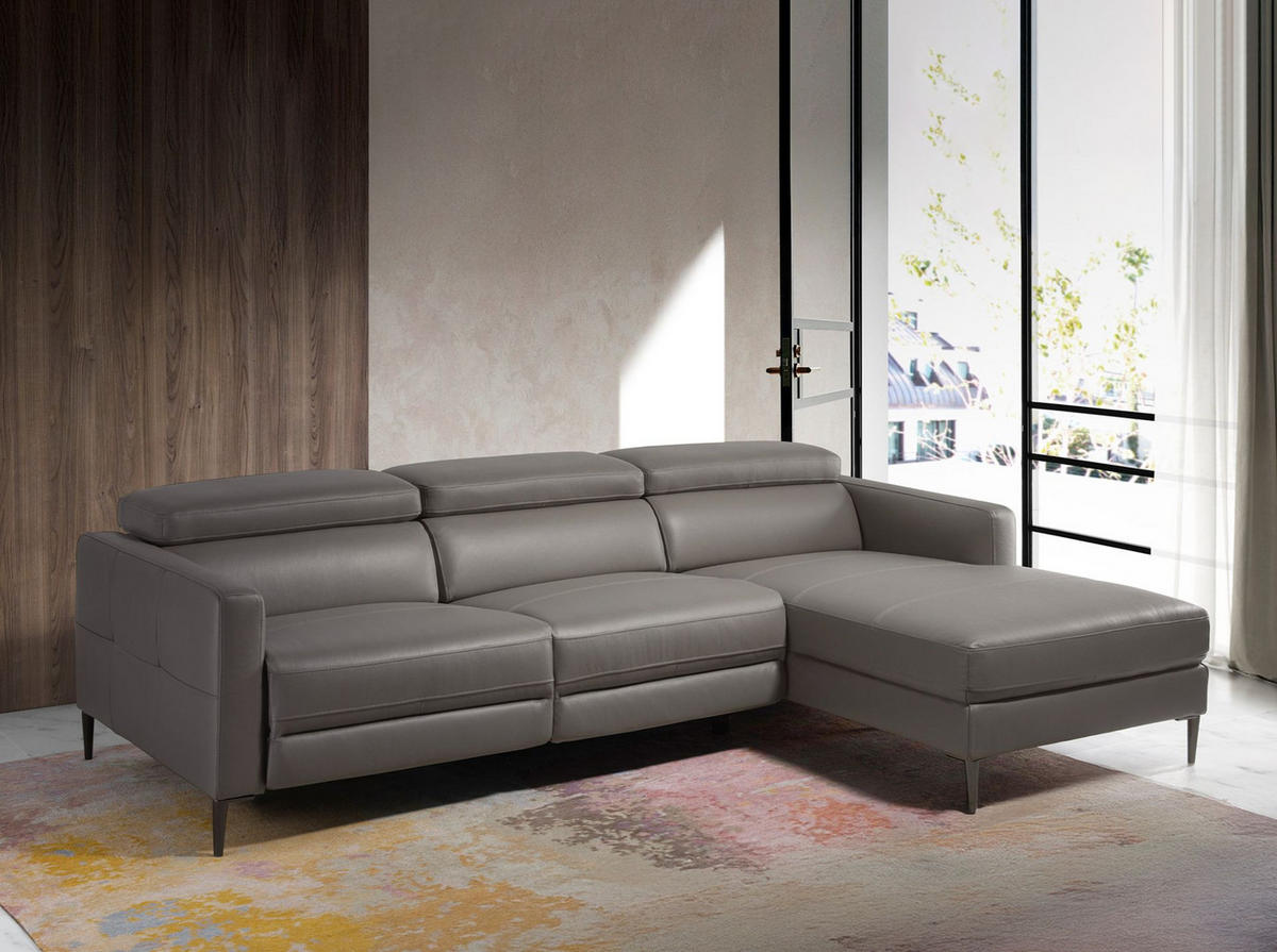 ECKSOFA Relaxsofa mit Chaiselongue rechts in dunkelgrauem Leder 258/173/95 cm - Dunkelgrau/Grau, Leder (258/173cm) - ANGEL CERDA